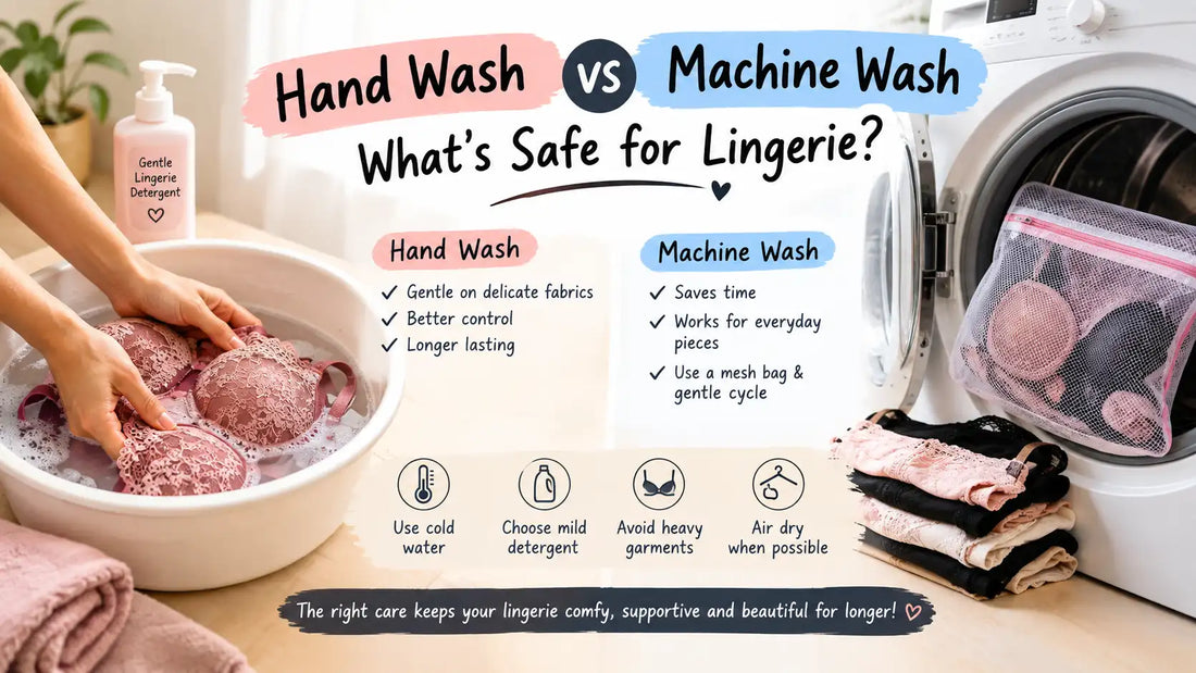 Hand wash vs machine wash lingerie guide with tips for cold water, mild detergent, mesh bags, gentle cycles, and air drying.