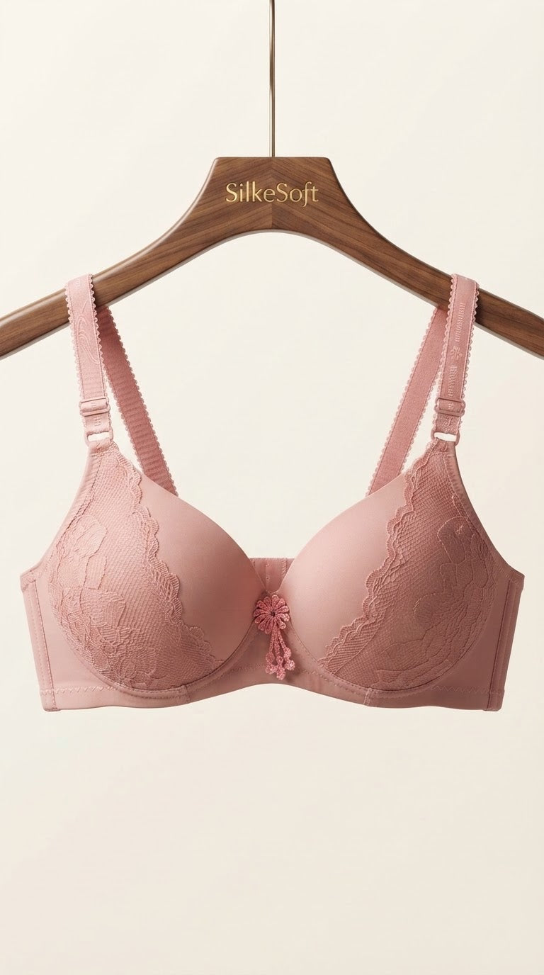 Pink Lace Padded Bra for Women | Soft Comfortable Everyday Bra | SilkeSoft