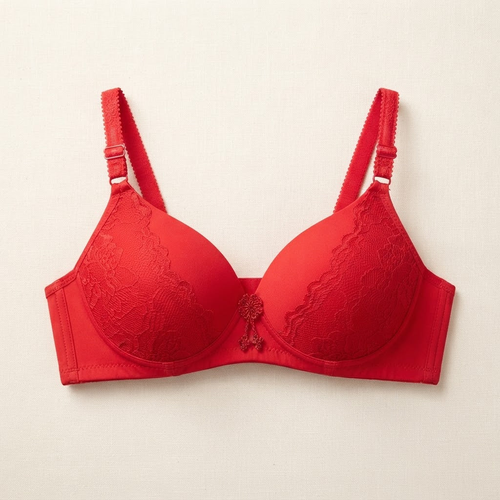 SilkeSoft Deep Red Floral Lace Padded Bra for Women