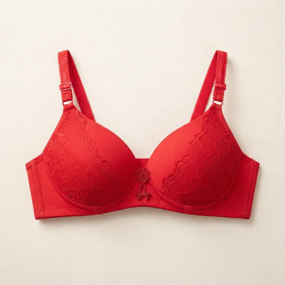 SilkeSoft Deep Red Floral Lace Padded Bra for Women