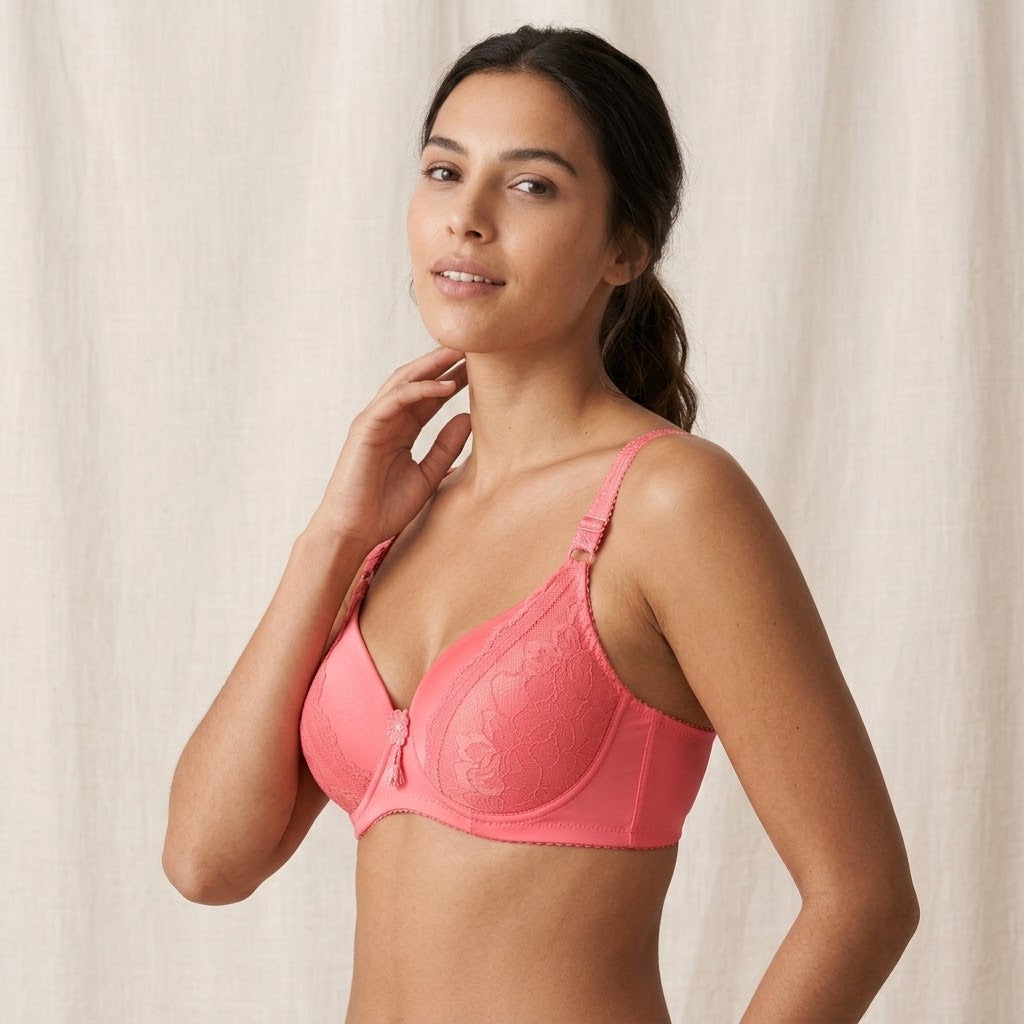 SilkeSoft Deep Red Floral Lace Padded Bra for Women