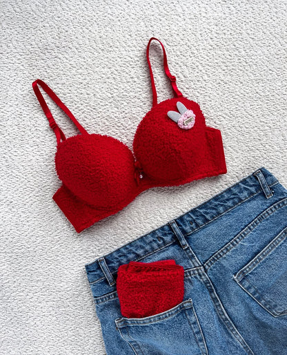 New High Quality Sexy Cute Soft Plush Design Bra & Panty Set E991