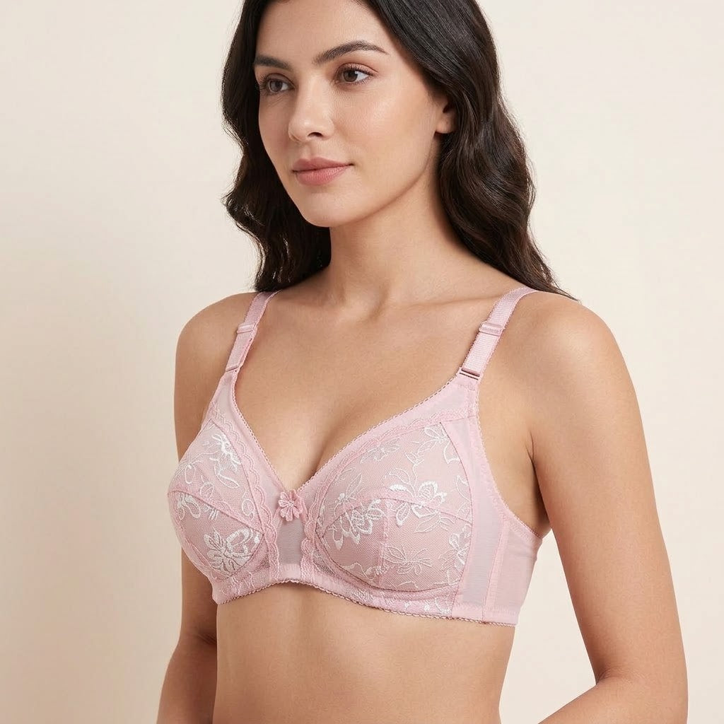 SilkeSoft Pink Petal Embroidered Bra