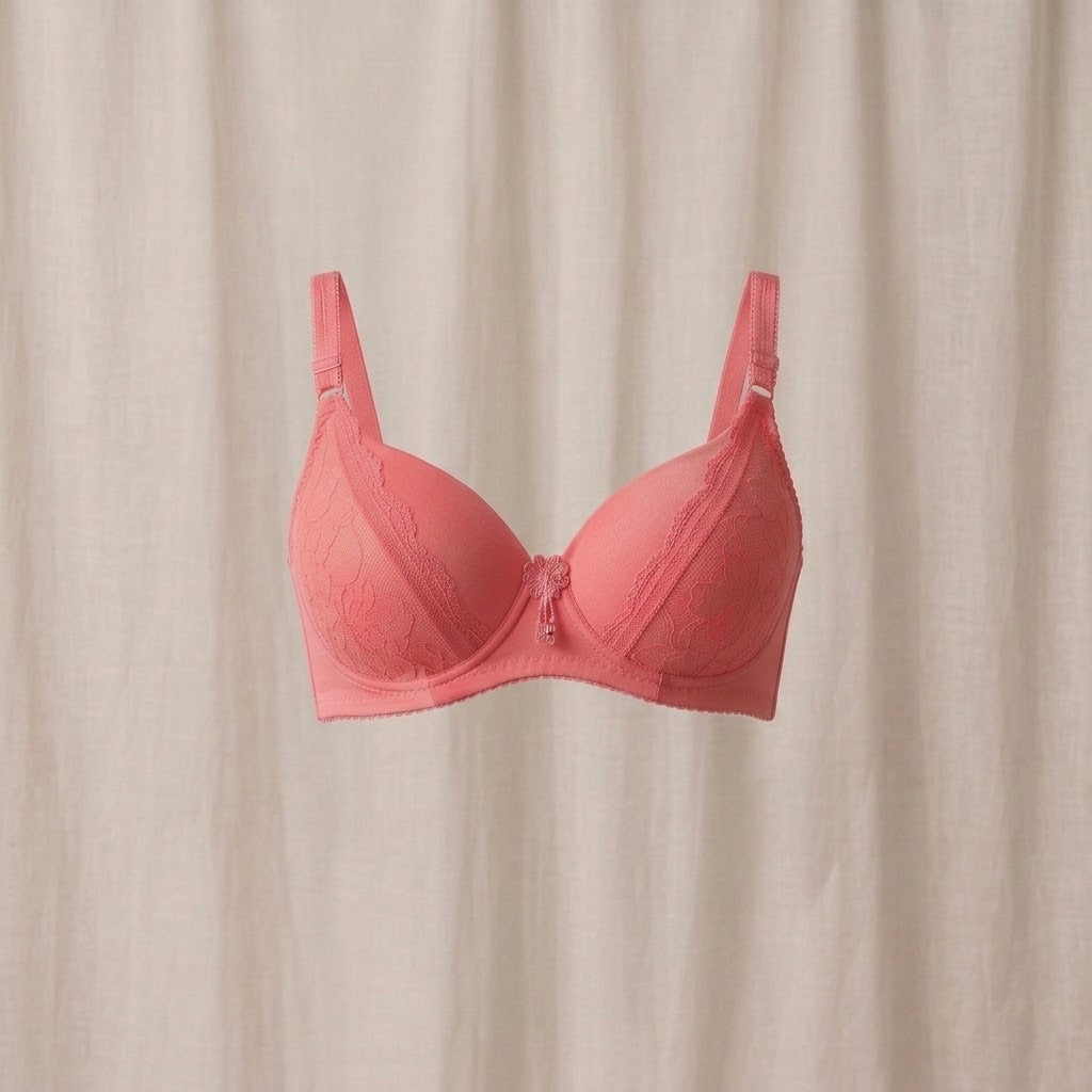 SilkeSoft Deep Red Floral Lace Padded Bra for Women