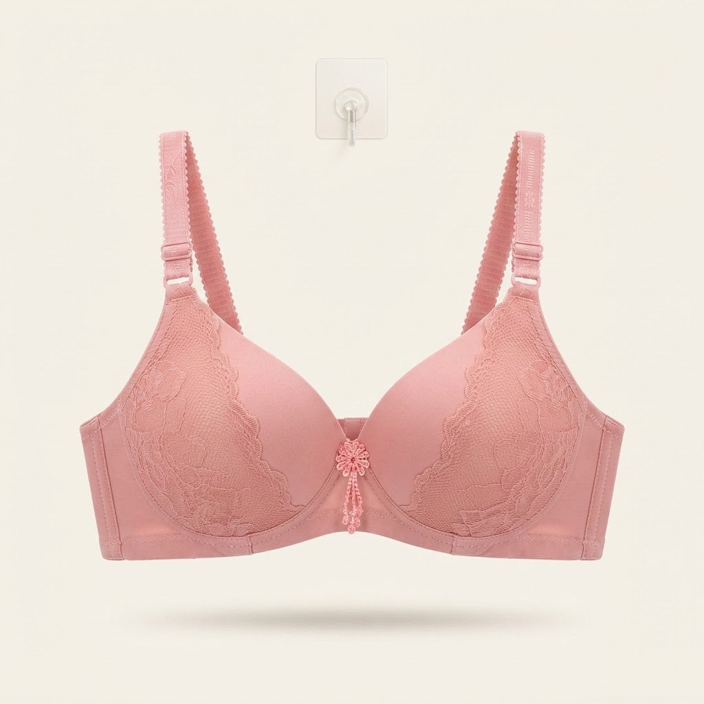 SilkeSoft Deep Red Floral Lace Padded Bra for Women