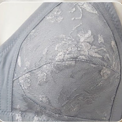 SilkeSoft Bloom Comfort Bra – Silver Grey Floral Full Coverage Wireless Bra