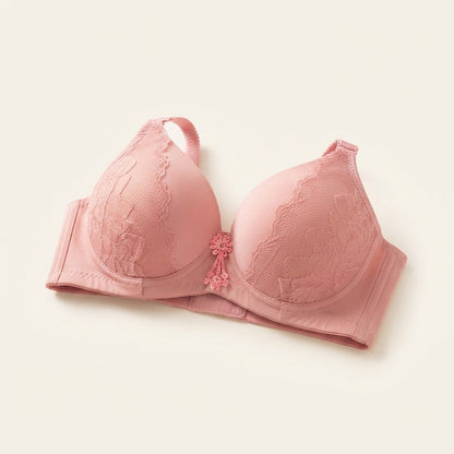 SilkeSoft Deep Red Floral Lace Padded Bra for Women