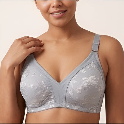 SilkeSoft Bloom Comfort Bra – Silver Grey Floral Full Coverage Wireless Bra