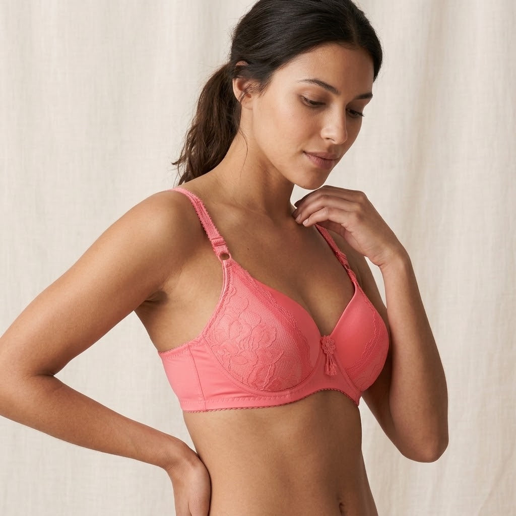 SilkeSoft Deep Red Floral Lace Padded Bra for Women