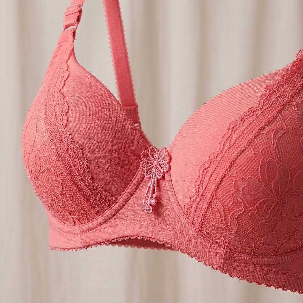 SilkeSoft Deep Red Floral Lace Padded Bra for Women