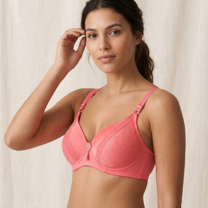 SilkeSoft Deep Red Floral Lace Padded Bra for Women