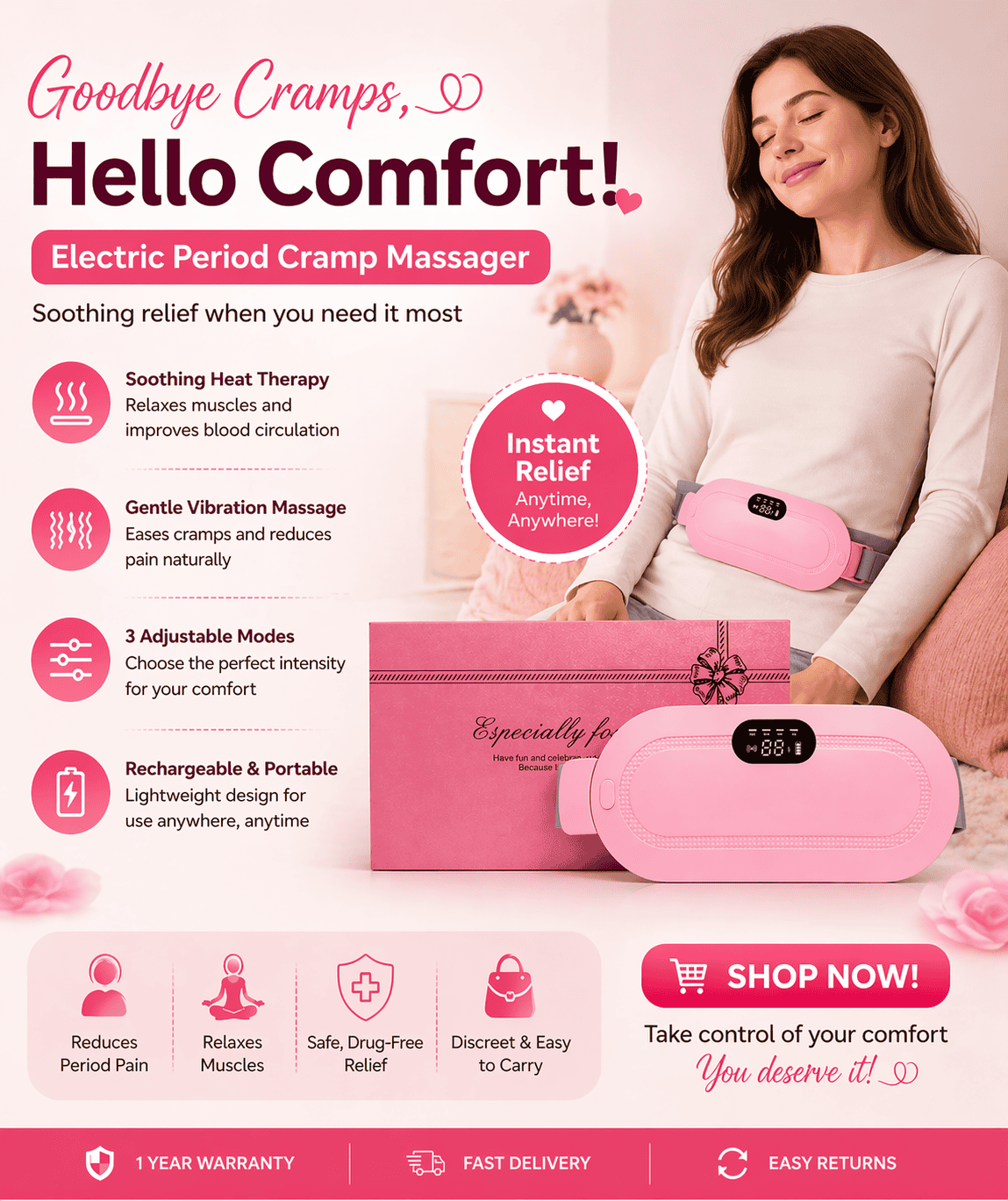 Electric Period Cramp Massager—Menstrual Cramp Relief Belt