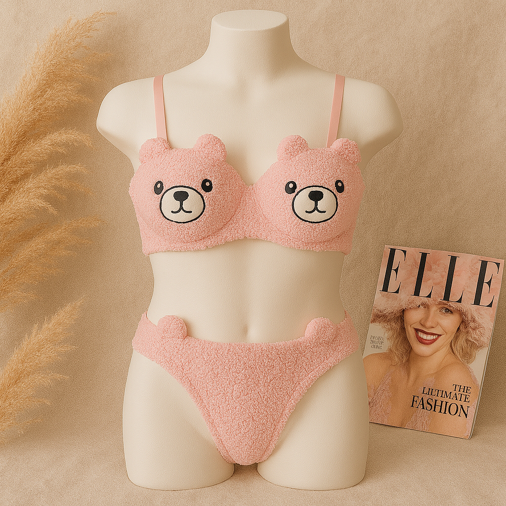 New High Quality Sexy Cute Bear Anime Soft Plush Design Bra & Panty Set E0888