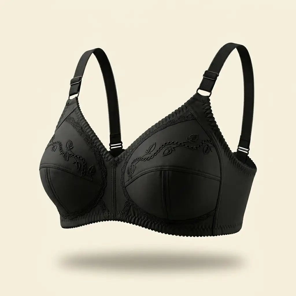 SilkeSoft Comfort Embroidered Non-Padded Cotton Bra – Black