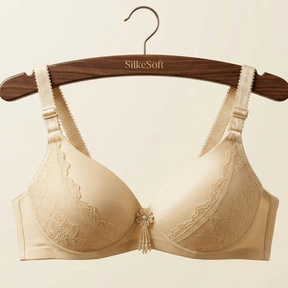 SilkeSoft Beige Lace Padded Bra for Women
