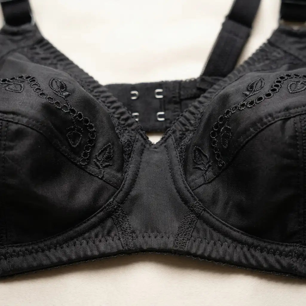 SilkeSoft Comfort Embroidered Non-Padded Cotton Bra – Black