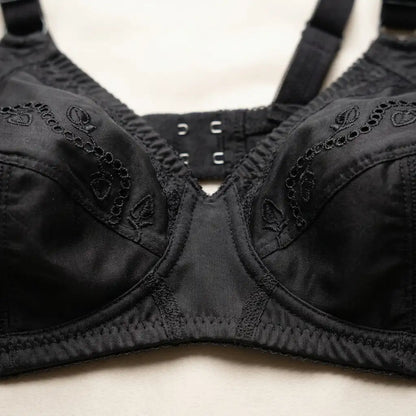 SilkeSoft Comfort Embroidered Non-Padded Cotton Bra – Black