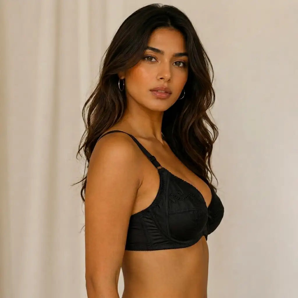 SilkeSoft Comfort Embroidered Non-Padded Cotton Bra – Black