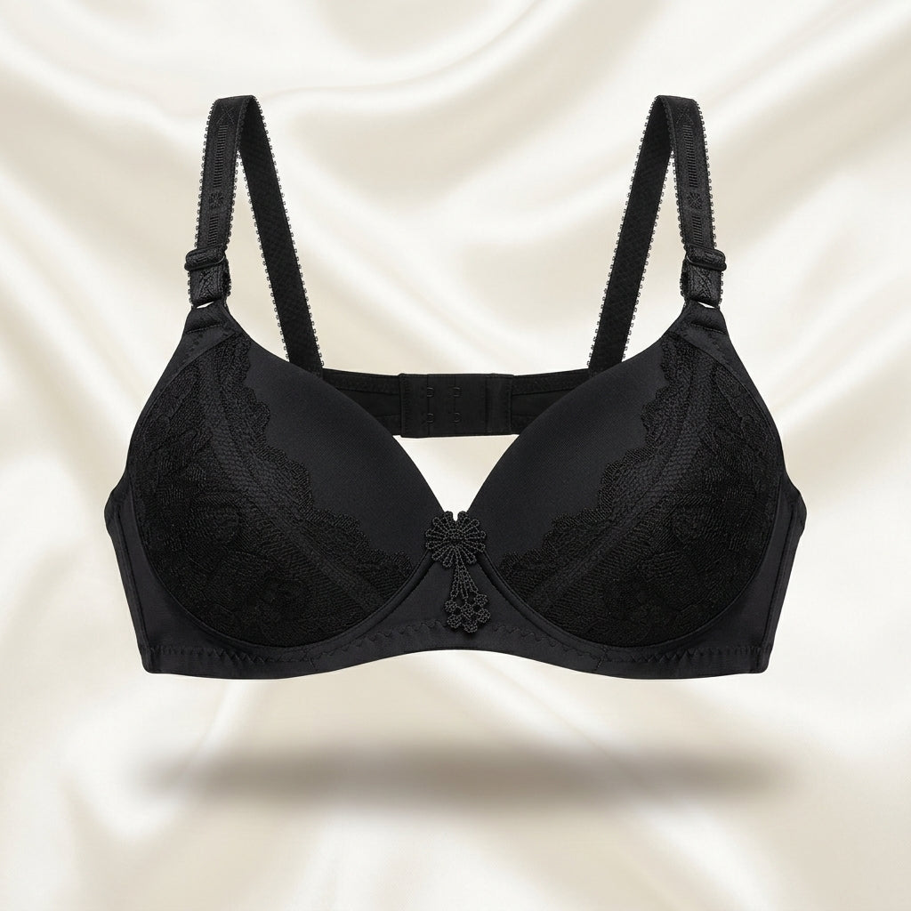 SilkeSoft Deep Red Floral Lace Padded Bra for Women