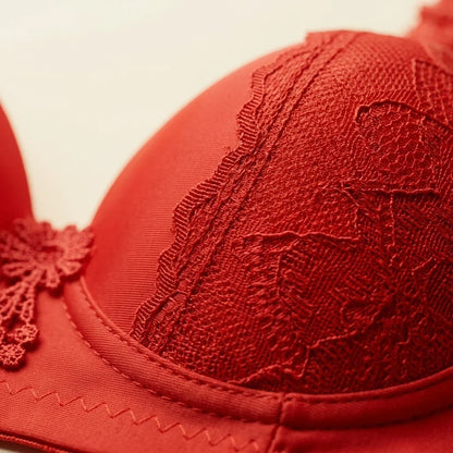 SilkeSoft Deep Red Floral Lace Padded Bra for Women