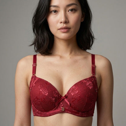 SilkeSoft Floral Embroidered Padded Lingerie Set – Wine Red1