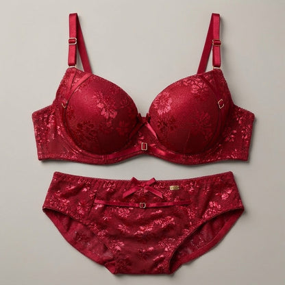 SilkeSoft Floral Embroidered Padded Lingerie Set – Wine Red4