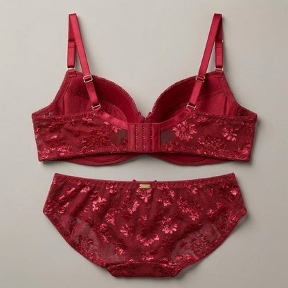 SilkeSoft Floral Embroidered Padded Lingerie Set – Wine Red5