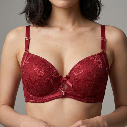 SilkeSoft Floral Embroidered Padded Lingerie Set – Wine Red6