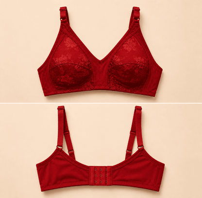 SilkeSoft Ruby Blossom Comfort Bra – Wireless Full Coverage Floral Bra