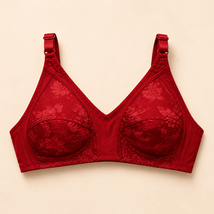 SilkeSoft Ruby Blossom Comfort Bra – Wireless Full Coverage Floral Bra