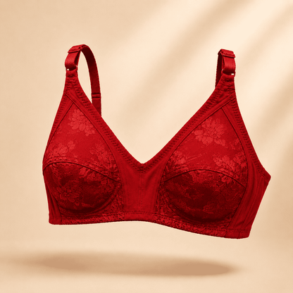 SilkeSoft Ruby Blossom Comfort Bra – Wireless Full Coverage Floral Bra